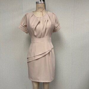 NWT Deadstock 2000s Pleated Neck Ruffled Peplum Short Sleeve Dress Medium